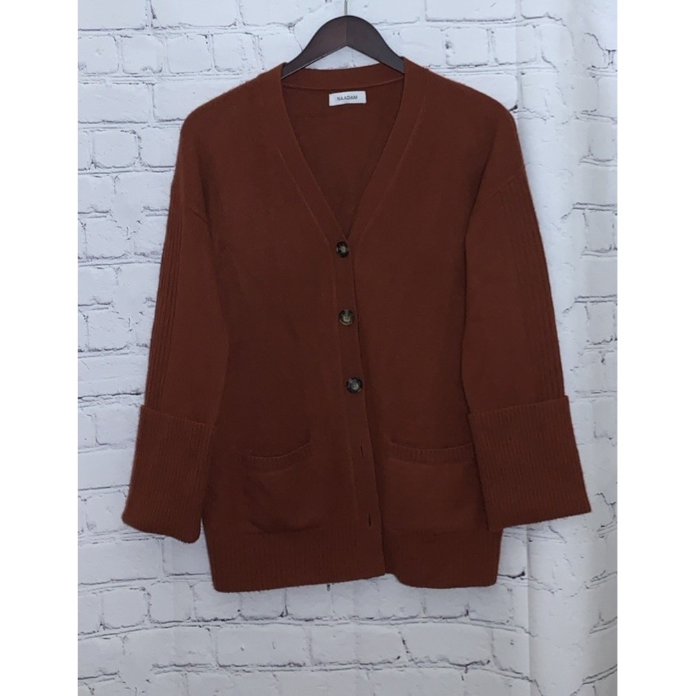 NAADAM 100% Cashmere Sweater Womens Small Rust Cuffed Boyfriend Cardigan